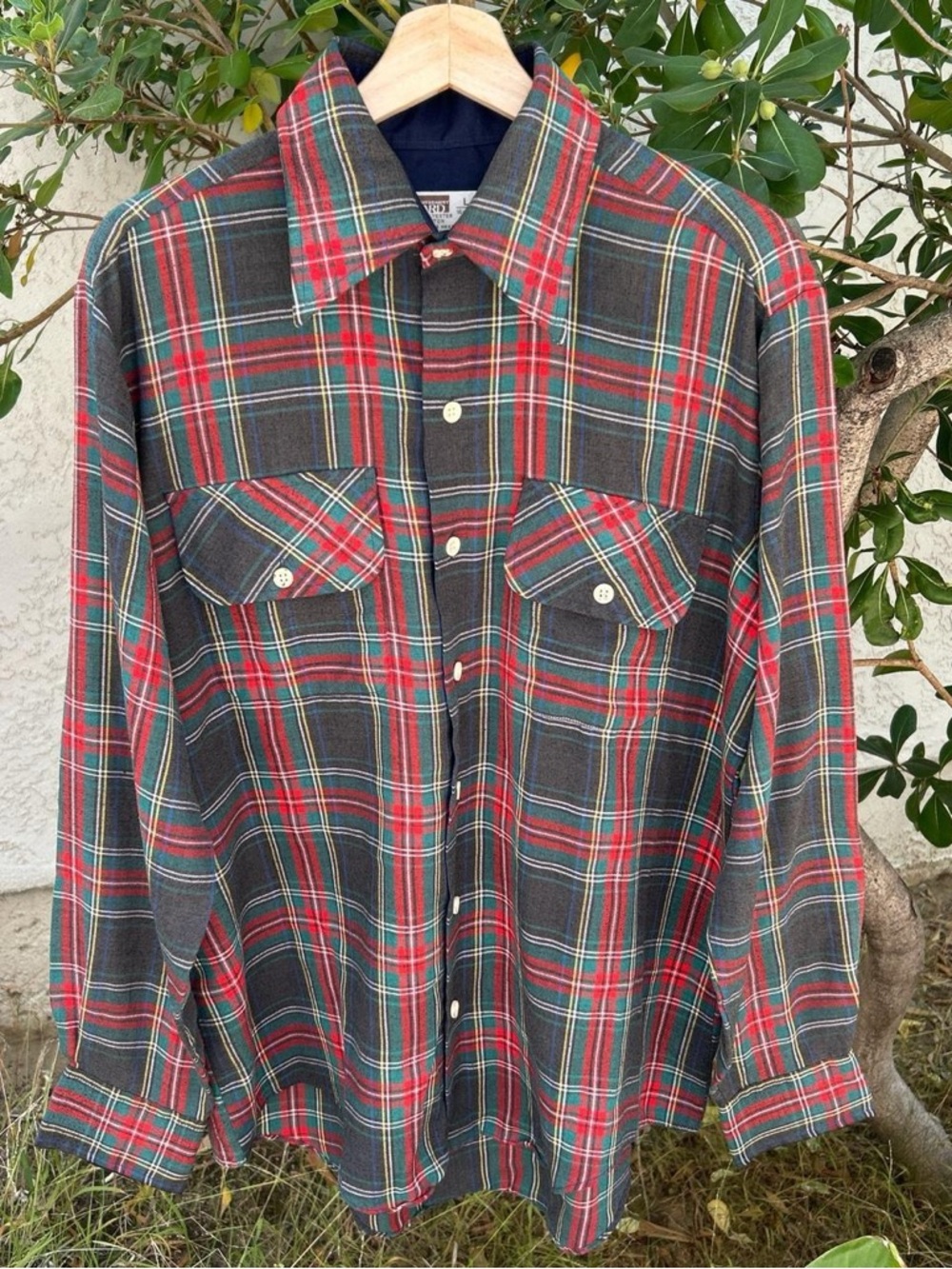 Vintage 80s Montgomery Ward Plaid Flannel Shirt L 24x31